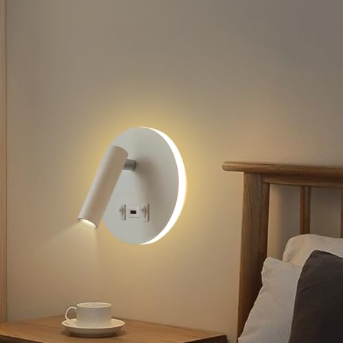 Image of Smartway Dexter White 12W Rotatable Bedside Wall Lamp - Modern Decorative Wall Light for Bedroom & Living Room, Premium Reading Lamp with USB Charging (Rotatable White)