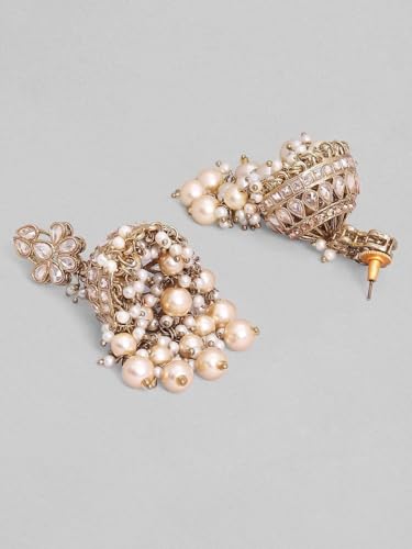 Image of Rubans Jhumka Earrings Kundan and Pearl Traditional Festive Jewellery Gift for Women & Girls