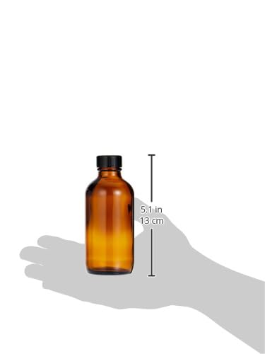 U-Pack 4 oz Amber Glass Boston Round Bottles With Black Ribbed Cap - 12 Pack - Thumbnail 3