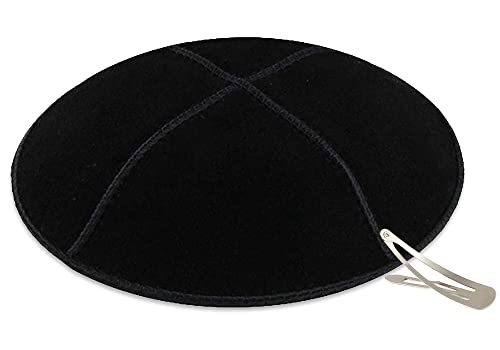 Trendy Black Genuine Suede Kippah with Hair Clip for Kids Men Kipa Skullcap Bulk Pack Kippot for Bar/Bat Mitzvah Chuppah Bris Teens Black Leather Kippahs Passover Seder Stylish Yamakah 1