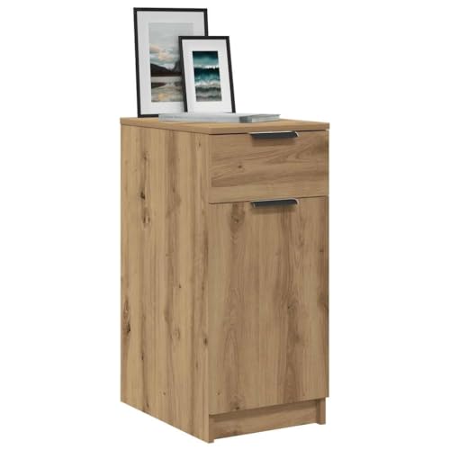 Zeehear Armario de oficina de roble Artisan, 33 x 50 x 75 cm, material de madera, armario de almacenamiento multiusos con cajón y compartimentos, mueble auxiliar robusto para oficina y salón