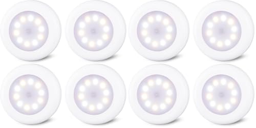 Image of STAR-SPANGLED 8 Pack 3.1 inch Dimmable Push Tap Lights, Stick on LED Touch Puck Lights AA Battery Operated, 3 Color Modes Sticky Button Lamps for Classroom, Kitchen, Under Cabinet, Closet