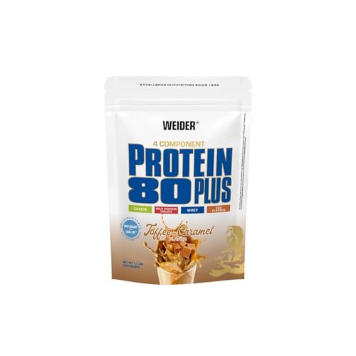 Weider - Protein 80 Plus - 4-Komponenten Protein Pulver - Hoher Proteingehalt mit 80% Eiweiß - Cremige Shakes mit Calcium & Vitamin B6 - 500g - Toffee Caramel