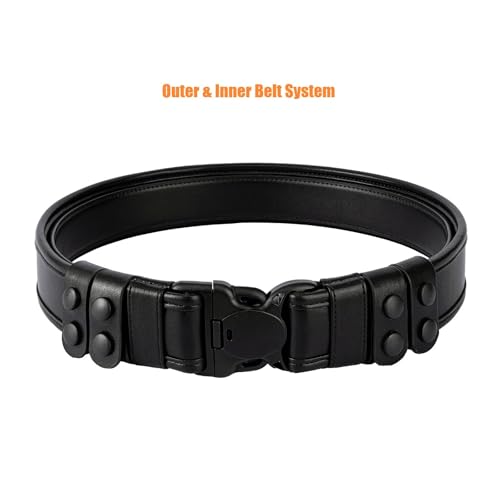 2" Duty Belt w/Hook Lining 4 Keepers 1.5" Reversible Inner Belt for Police Law Enforcement Security Plain Black2