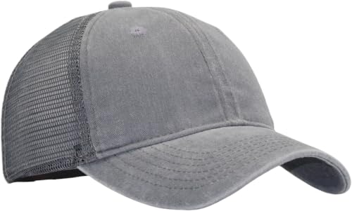 Image of Washed Cotton Trucker Hat, Soft Mesh Baseball Cap with Adjustable Snapback | Unstructured Vintage Distressed Dad Hats, Breathable Lightweight Casual Outdoor Summer Ball Caps for Men Women