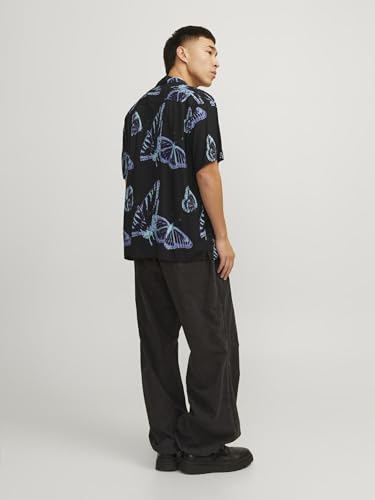 JACK & JONES Herren Jcojeff AOP Resort Shirt Ss Relax Kurzarmhemd, Black/AOP:Butterfly AOP, M – Ansicht 4