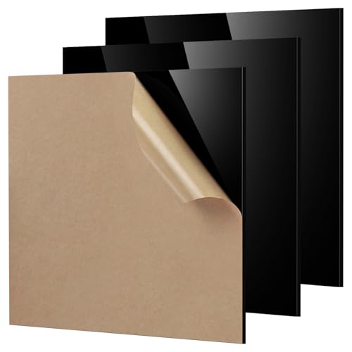 Adrattnay Black Acrylic Panels 1/8 Thick, 3 Pcs 8 x 8in Cast Acrylic Sheets 3mm for Laser Cutting, Opaque Acrylic Panels with Protective Paper for Laser Engraving Material DIY Crafts
