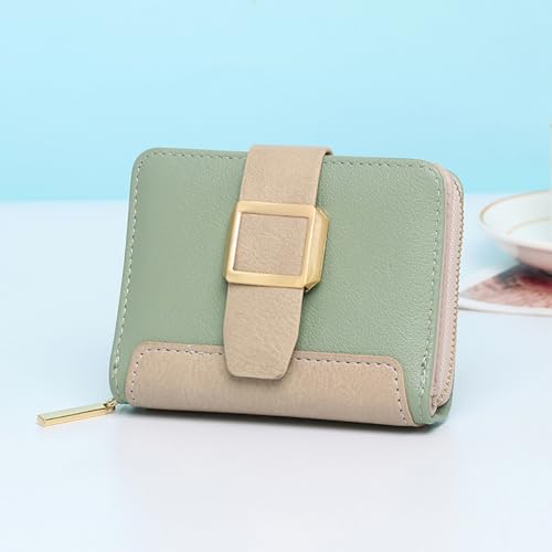 PU Leather Wallet Ladies Small Compact Purse Zipper Coin Purse Credit Card Holder Purse Mini Short Purse Light Green2