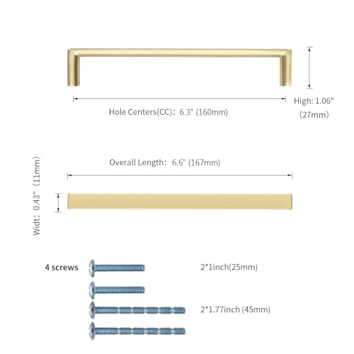 Image of 10 Pack 6.3 Inch(160mm) Kitchen Cabinet Handles Gold Cabinet Pulls Kitchen Cabinet Hardware Drawer Pulls for Cupboard Wardrobe