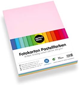 perfect ideaz 50 Sheets of A4 Coloured Pastel Photo Card, Craft Paper, Dyed Through Sheets, 10 Different Light Colours, 300g /qm, Tinted Drawing Card for Crafts, Colourful Set of Coloured Sheets