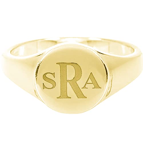Suxerlry 925 Sterling Silver Personalized Letter Signet Round Ring for