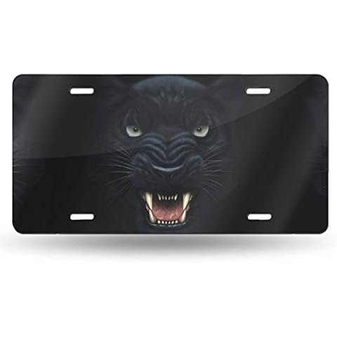 CUTEDWARF Novelty License Plate Angry Panther Face On Dark Decorative Car Front License Plate 6 X 12 Inch Cover