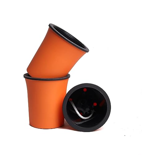 Image of Oslo Self Watering Pots | Planters for Your Home Living Room Office Decor, Round Plastic 4.3 Inch Set of 3 (Mocca) (Orange)