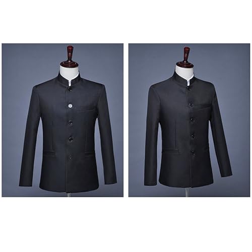 Men's Stand Collar Mandarin Suit Set Slim Fit 2 Piece Comfort Dress Suits Embroidered Front Button Blazer Pants Sets3