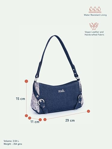 Image of ZOUK Lyra Small Shoulder Bag for Women - Denim & Printed Shoulder Bag with Water-Resistant Lining | Handcrafted Sling Bag with Multiple Pockets & Zip Closure for Daily & Weekend Use |