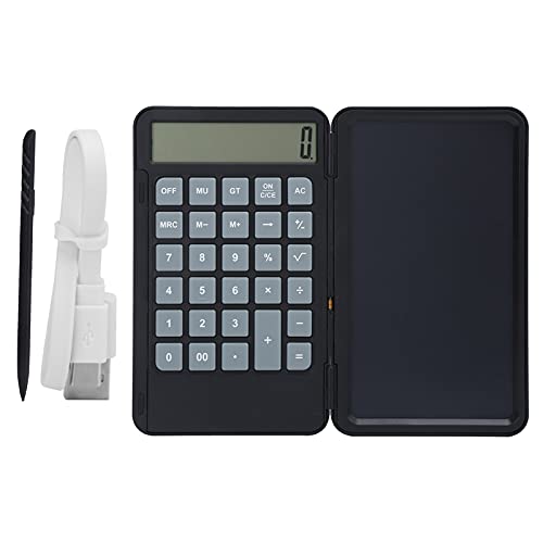 Calculadora cargable,Calculadora de escritorio portátil negra con pizarra plegable para escribir tableta y pantalla LCD de 12 dígitos, suministros escolares para estudiantes de secundaria