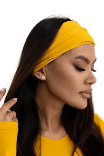 BODYA.EU Fascia per capelli da donna larga elastica morbida fascia fascia per capelli Banda nero (Giallo, Taglia unica)