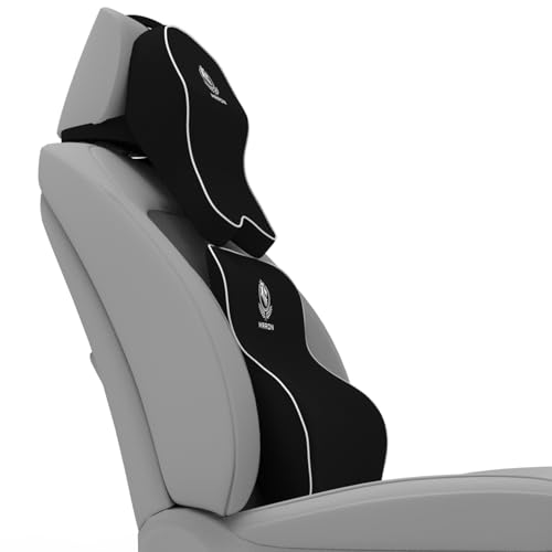 Image of MRRON Orthopedic Memory Foam Lumbar Backrest & Neck Rest Cushion for Car Seat - Ergonomic Car Back & Neck Support Pillow Combo - Pain Relief for Long Drives, Sciatica, Posture (Black, Long Back)