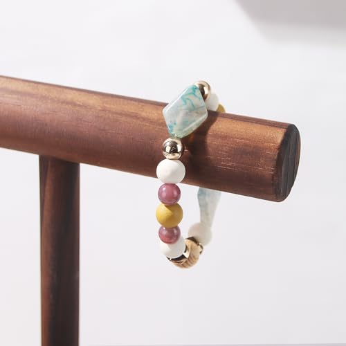 Image of ByKen Necklace Holder,Bracelet Holder,Jewelry Organizer Stand with Earrings Rings Tray,Jewelry Holder for Scrunchie Watches (Wood)