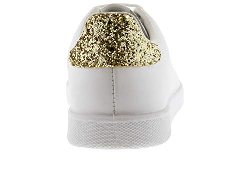victoria of Spain Girl's White Leather Sneaker/Gold Glitter 34M3