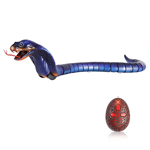 Rely2016 Remote Control Snake Rechargeable Simulation RC Snake Toy 17" Long Fake Cobra Animal Trick Terrifying Mischief Toy for Kids Children (Blue)
