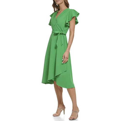 Image of DKNY Women's Flutter Sleeve Tie Fit & Flare Midi Dress