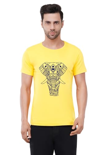 Image of Caseria Men's Cotton Printed T-Shirt -Designer Elephant | 100% Cotton | Half Sleeves | Regular Fit | Printed | Round Neck | Graphic T Shirt