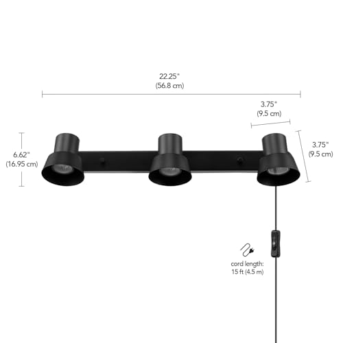 Éclairage de rail noir mat Globe Electric à 3 lumières avec têtes pivotantes