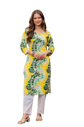 Image of Women's Tie-Dye Printed Kurti, V-Neck, 3 /4 Sleeves, Multicolour, Casual Wear