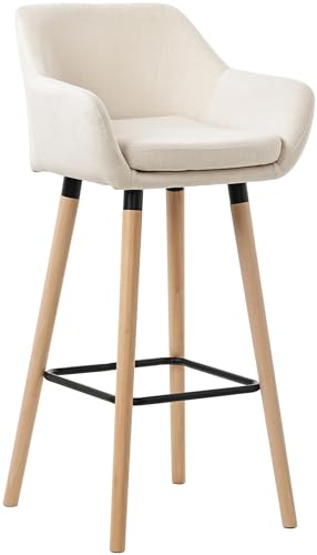 CLP Taburete Alto Grant Tapizado En Tela con Respaldo & Reposabrazos I Silla De Bar con Base De Madera & Reposapiés I, Color:Beige