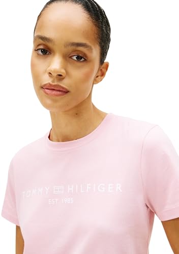 Tommy Hilfiger Femmes REG Corp Logo C-NK SS WW0WW40276 Autres Hauts, Rose (Bonita Pink), XXL, Rose (Rose Bonita), XXL