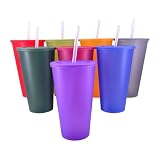 YUYUHUA 32 oz Cup with Lid and Straw, Reusable Plastic Cups with Lids and Straws, BPA Free Iced Travel Coffee Mug Water Tumblers for Indoor Outdoor (8 Pack)