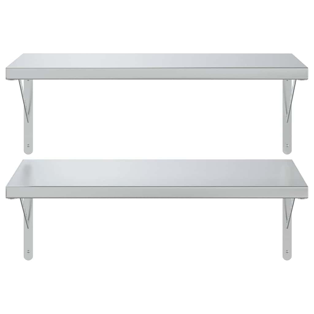 Półki ścienne 2 szt. 75 x 40 cm srebrna stal nierdzewna, wytrzymałe odporne na korozję półki wiszące do salonu, sypialni, biura, maksymalne wykorzystanie przestrzeni