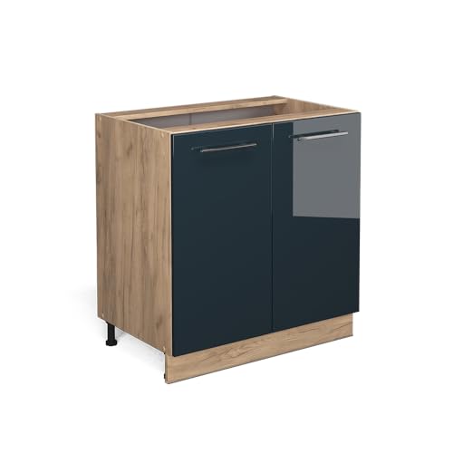 Vicco Meuble Bas de Cuisine Fame-Line, Bleu foncé Brillant, 80cm avec étagère, sans PT, à Combiner avec d'autres modules de la série Fame-Line