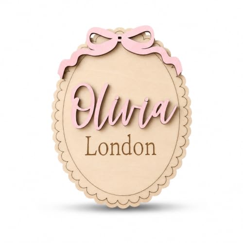 Personalized Scallop Baby Name Sign with Bow | Hospital Photo Prop Plaquee (Name Sign)