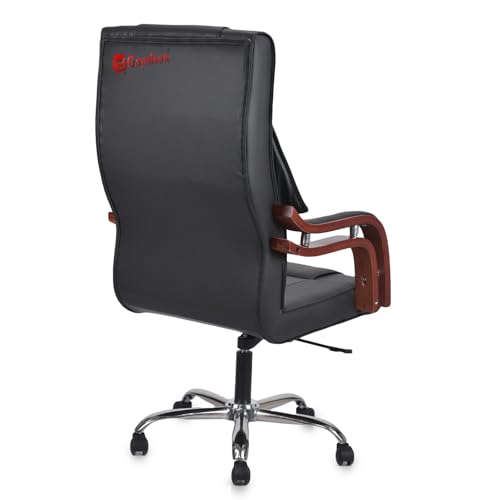 Image of GOYALSON Comfortable Revolving Chair for Director Principal Manager Office with arm Rest with Wheels and Cushioned seat Back Chair (1, Black, Wooden Handle High Back)