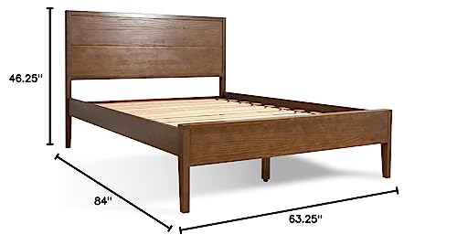 Plank+Beam Duo Solid Wood Queen Bed Frame With Panel Headboard, Modern Platform Bed With Wood Slat Support, No Box Spring Needed, Walnut #TOP1