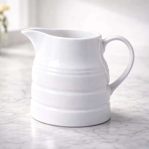 Porcelain Churn Jug 284ml(0.5 Pint) Traditional Milk & Cream Jug with Easy Pour Spout White Glazed Serving Jug for Tea Coffee & Sauces White