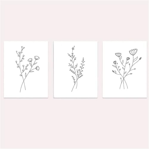 CWBLYZ Decoración de pared,Póster de Lienzo Con Líneas Florales Arte de Pared Botánico para Dormitorio Sala de Estar Pasillo Decoración de Habitación-(30 * 50cm)*3PCS