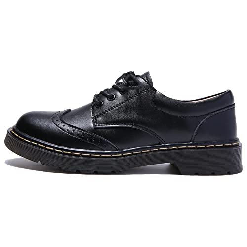 Women Perforated Wingtis Brogue Oxfords Cozy Round Toe Lace-Up Low Heel Shoes Comfy Office Saddle Shoe For Ladies Girls Black Us 9.5 #TOP1