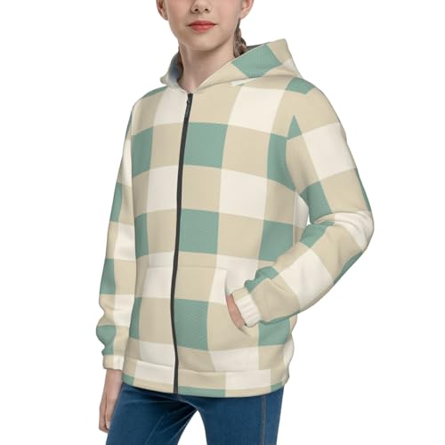 Colorful Plaid Kids Pullover Hoodies Boys Zip Up Sweatshirts Girls Athletic Clothes with Pocket