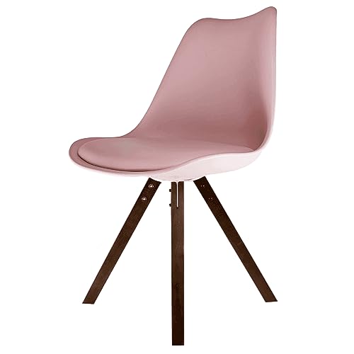 Fusion Living Soho Blush Chaise De Salle à Manger en Plastique Rose avec Pyramide Carrée Pieds en Bois Foncé - Ensemble De 2