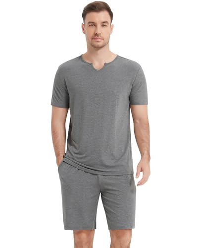 NACHILA Pajamas for Men Pj Short Sleeve Sleepwear with Shorts V Neck Loungewear Cool Pajama,Viscose Made from Bamboo