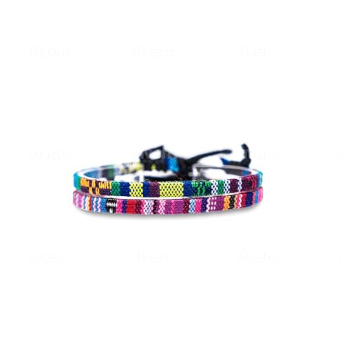 Made by Nami Pulsera Boho Surfer Set de 2 para Mujer y Hombre - Accesorios para Fiestas y de Playa - Hechos a Mano - Resistente al Agua y Ajustable - Pulseras de la Amistad (Turquesa & Deep Multi)
