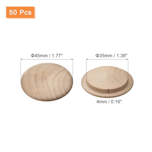 Image of uxcell Wood Plugs, 50Pcs 45 x 35 mm - Beech Wood Button Top Plugs, Screw Hole Covers, Decorative Wooden Cover for Stair Chair Craft Furniture Woodworking