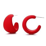 RUOFFETA Acrylic Small Round Hoop Earrings, Lightweight Open Hoops Candy Color Hoop Earrings for Women(Red)