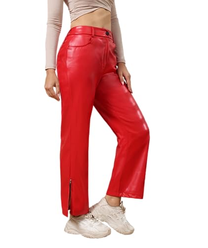 CXXQ Faux Leather Straight Wide Leg Pants Women High Waist