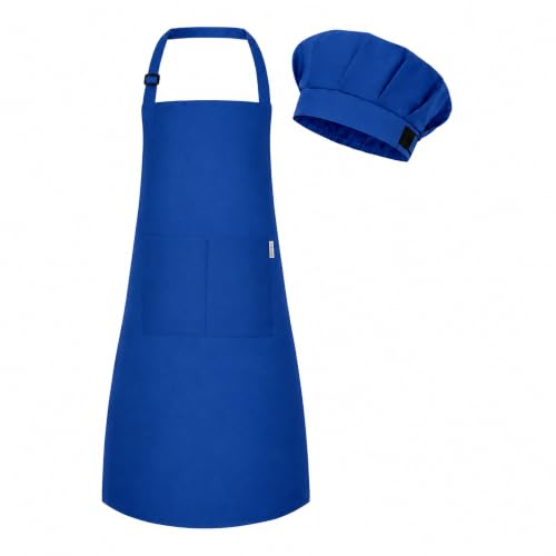 Image of uniformer Kids Apron with Chef Cap for Cooking, Baking, Painting Art & Crafts | Adjustable Child Apron with 2 Pockets | Great for Kitchen, School