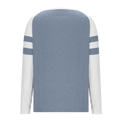 Women's Color Block Striped Long Sleeve Crewneck T-Shirt Relaxed Fit Breathable Tees Teen Girls 2025 Fashion Pullover4