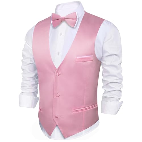 Barry.Wang Mens Suit Vest Bow Tie Set 4PCS Formal V-neck Slim Fit Casual Solid Color Waistcoat Wedding Party Tuxedo3